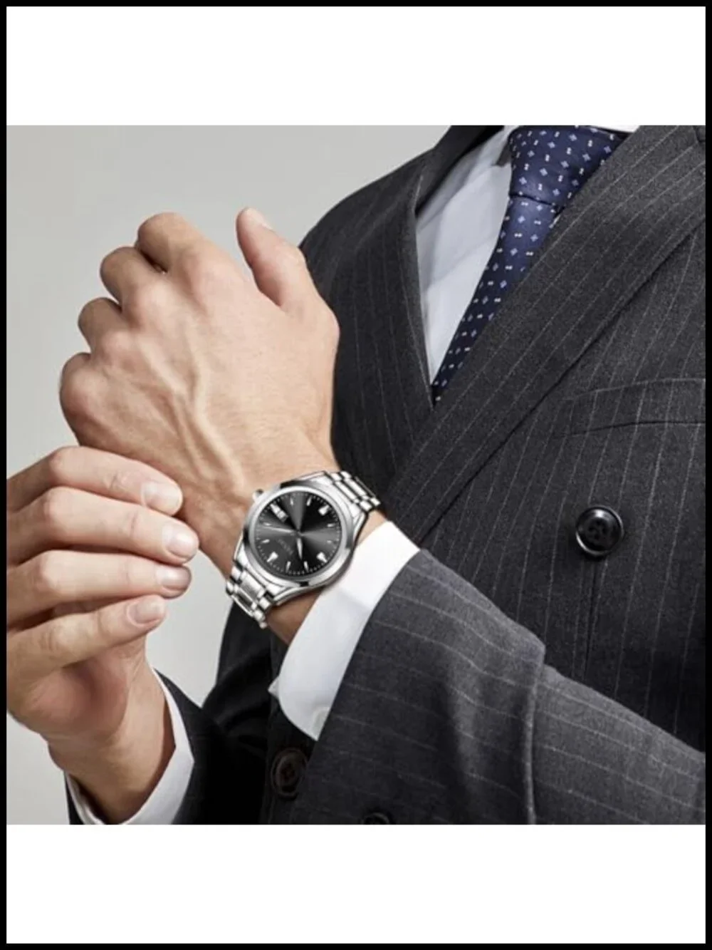 Men's Silver Stainless Steel Analog Watch Waterproof Dress Watch